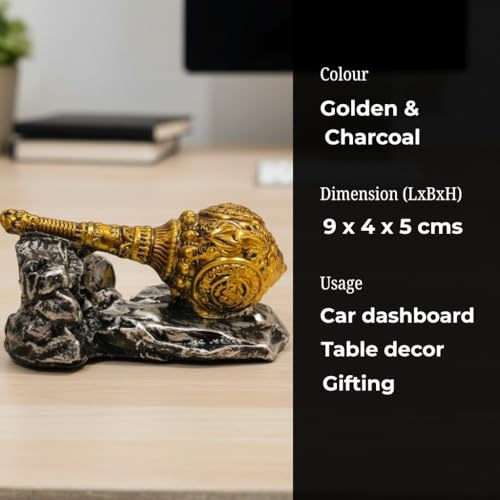 Image of Bajrangbali Gada Showpiece for Home Temple, Car Dashboard & Office Desk | Golden Hanuman Gada Resin Statue with Stone Base | Spiritual Table Decor Gift (9 x 4 x 5 cm)