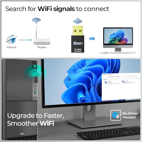 Image of Foxin Nano 600 Mbps 2-in-1 Dual Band Wireless USB 2.0 WiFi (5Ghz) + Bluetooth 4.2 Adapter for PC, Laptop | High Speed Mini WiFi Bluetooth Dongle Compatible with Windows, Mac | WPA /WPA2 Security