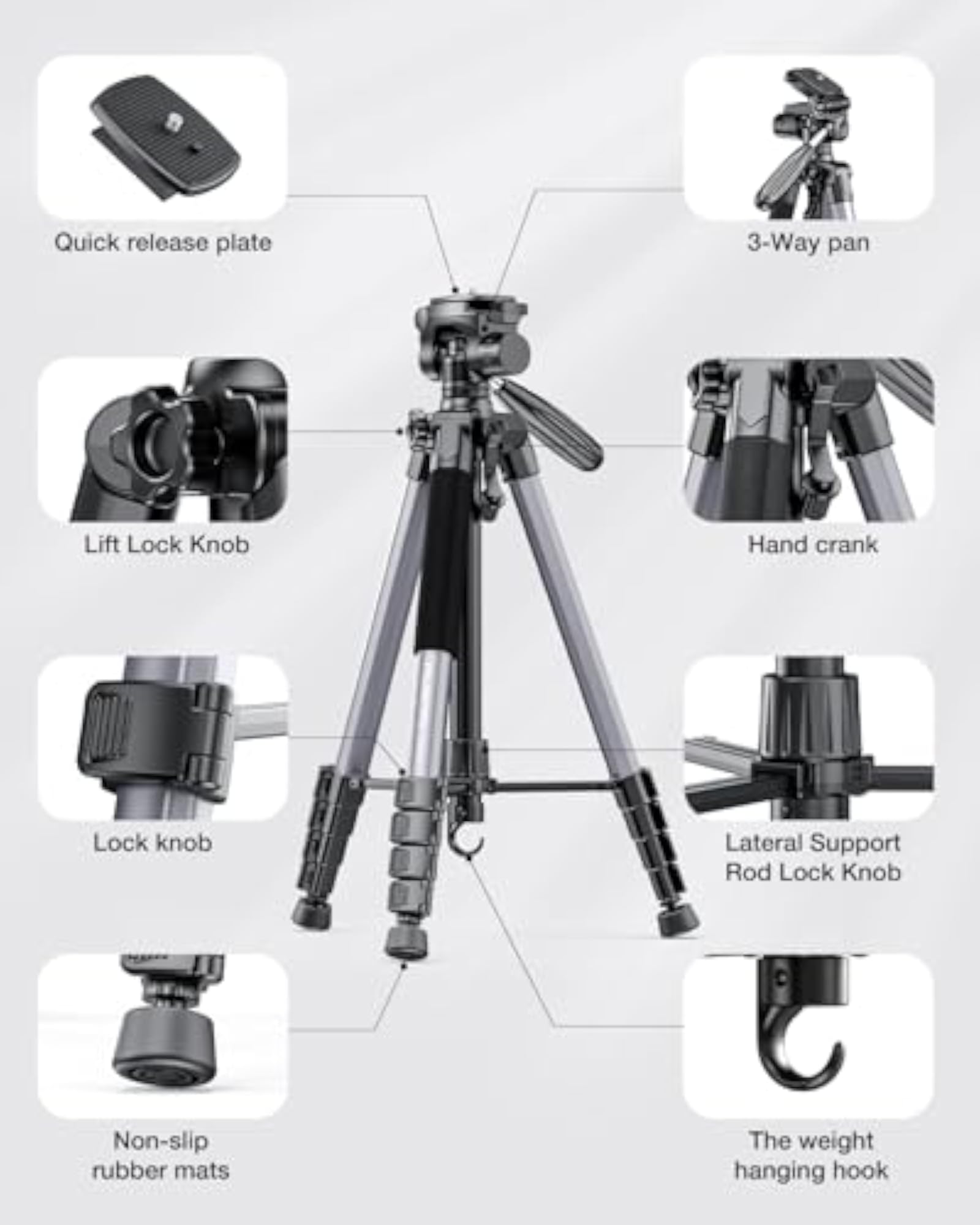 Camera Tripod with 3-Way Head for Photography & Video