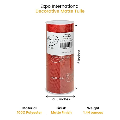 Image of Expo International Decorative Matte Tulle, Lightweight Polyester Tulle Fabric for Tutus, Costumes, and Party Decorations, Washable, Easy-to-Use, 6 Inch x 25 Yards, Red, Pack of 1