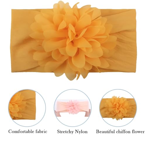 Image of SYGA Baby Headbands Nylon Flower Soft Stretchable Hairband for Newborn Infant Toddler Kids For 0-3 Year - Khaki Yellow