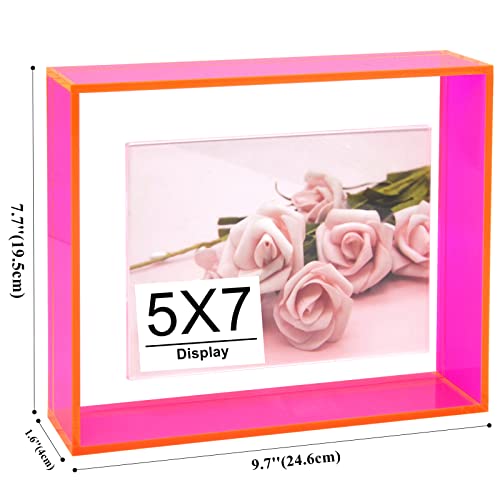 5X7 Floating Picture Frame Neon Acrylic Wall Mount Tabletop Desk Frame Decoration Colored Modern Photo Frame For Gallery Home Office, Neon Pink #TOP1