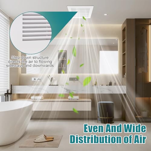 Cubierta para extractor de baño con resorte, cubierta cuadrada de 12" x 12" (2 piezas), cubierta blanca de plástico ABS para extractores de techo o pared, difusor de aire miniatura 5