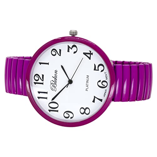 Blekon Collections New Super Large Face Stretch Band Japanese Movement Pc21J Fashion Watch (Hot Pink) #TOP3
