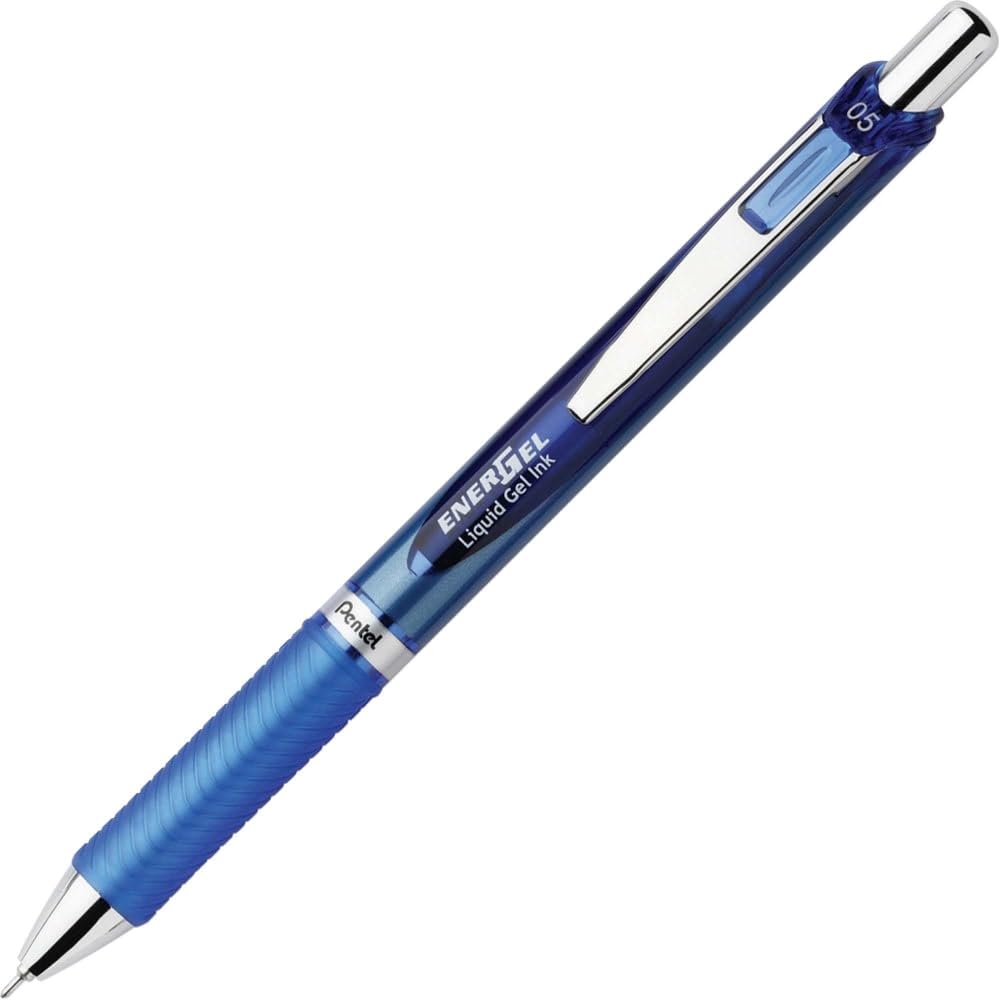 EnerGel RTX Roller Ball retrattile penna gel, ago, Violet, Medium Blue Ink/Fine Point/Silver/Blue Barrel/Needle Tip by Pentel