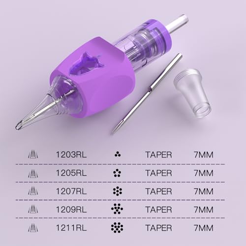 Image of Wormhole Tattoo Needles Rocket, 50pcs Mixed Sizes Disposable Finger Ledge Tattoo Cartridge Needles #12 Standard 3RL 5RL 7RL 9RL 11RL Round Liner for Tattoo Machine Tattoo Gun Tattoo Supplies