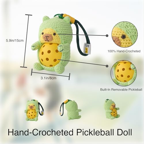 RORLAND Pickle Sparkle | Pickleball Funny Gift for Women or Men | Hand-Crochet PickleDoll Capybara Keychain | Pickleball Plush Tote Bag Charm | Ideal Gift for Pickleball Players or Teammates - image 7