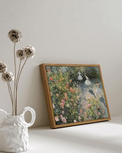 Image of KISSFOX Framed Wall Art Vintage Wall Decor Ballerinas Dancing Canvas Art Rose Pictures Summer Floral Paintings Cottage Artwork Aesthetic Prints For Dorm Bedroom Apartment Classroom