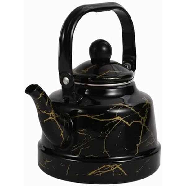 czajniki kuchenne, Emalia, stylowa, do kuchenki indukcyjnej z wzorem marmuru, gazowej, uniwersalnej, kuchennej(Black,1.7L)