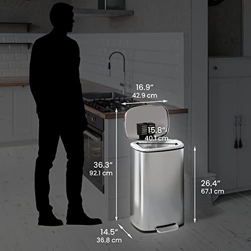 Itouchless Softstep 13.2 Gallon Step Trash Can With Odor Filter System, Stainless Steel 50 Liter Pedal Garbage Bin For Kitchen, Home, Office, Silent And Gentle Lid Close #TOP5