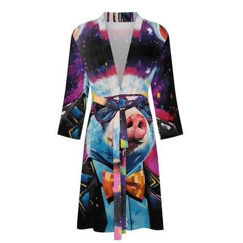 Piggy In Glasses Painting Novelty Men's Robe Soft Lightweight Bathrobe Long-sleeve Spa Robes4