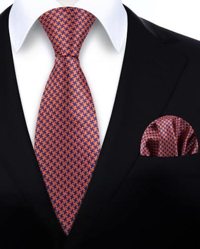 Image of HISDERN Mens Ties Plaid Tie and Pocket Square Set Classic Woven Formal Checkered Neckties & Handkerchief Wedding Party