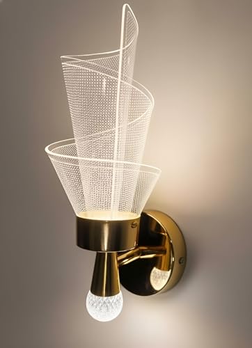 Image of Modern Dual Light Brass & Fluted Glass Wall Sconce | Decorative Wall Lamp for Home Living Room, Bedroom, Hallway & Foyer | Elegant Ambient Lighting Fixture with Dual Bulb Design