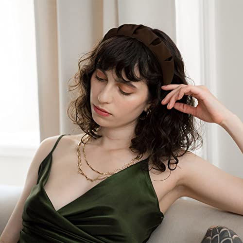 Jaciya Headbands For Women Wide Solid Color Headband For Girls Padded Satin Silk Headbands Thick Hairbands Fashion Vintage Hair Accessories(Khaki,Brown,Black,Beige) #TOP1