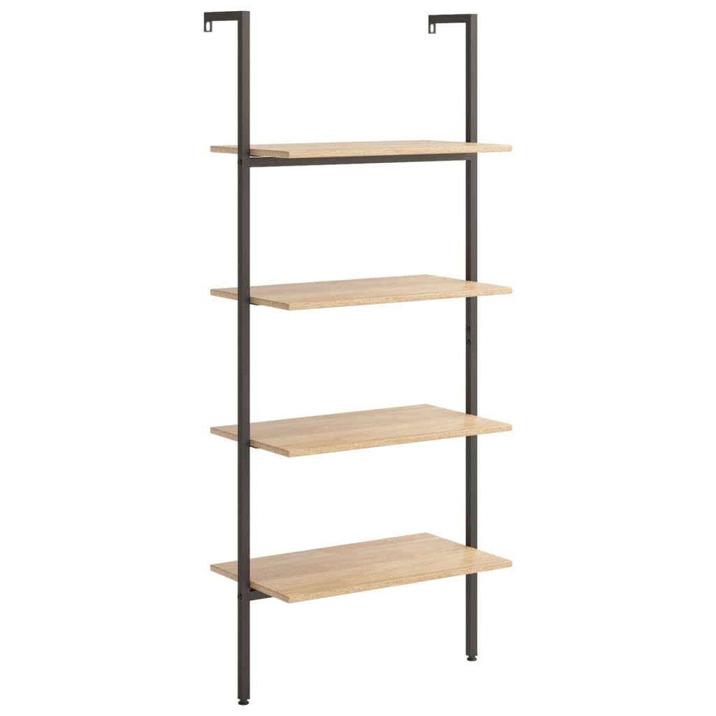 Leiterregal 4 Böden 64x35x152,5 cm aus Holz und Stahl Hellbraun Schwarz Modernes Bücherregal mit Wandbefestigung für Wohnzimmer Schlafzimmer Büro Flur
