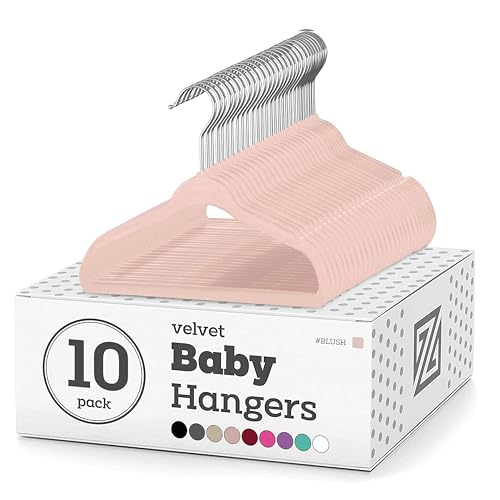ZOBER Hangers For Baby Clothes - Chrome Swivel Hook - Non Slip Toddler Hangers for Baby and Children Clothes Space saving - Hanger for Everyday Use Set Of 10 - Blush Pink