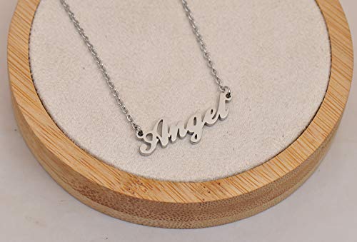 Dancing Wolf Silver Angel Name Stainless Steel Necklace Monogram Initial Charm Nameplate Womens Jewelry Birthday Valentine Gifts #TOP3