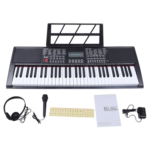 LEADZM Clavier Piano 61 Touches, Piano Numérique avec Support de Clavier, Banc de Piano, Pupitre, Casque, Microphone, Écran LED, 3 Modes D'apprentissage pour Débutants (Single)
