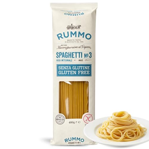 Spaghetti Rummo Nº3, Pasta Italiana, Pasta alimenticia con harina de arroz integral y maíz, Sin gluten, Puede contener trazas de soja y altramuces, 1 Paquete de 400 gr