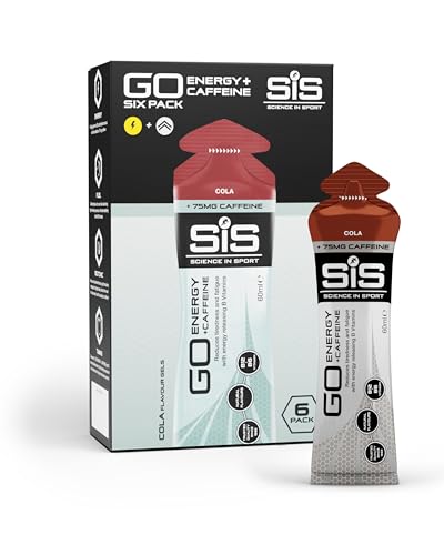 Science in Sport GO Energy Gel + Koffein Gel 6 x 60ml Cola, Vegan - Gel mit 75mg Koffein & 22g Kohlenhydrate, Energie für Ausdauersportler