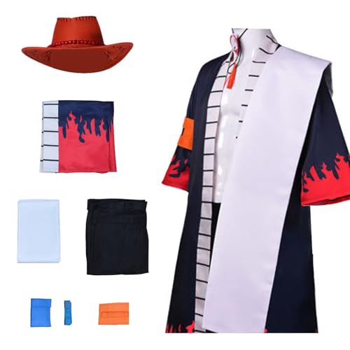 Roncome Unisex Men Anime Cosplay Long Robe Costume Navy Blue Kimonos Cloak Cape Black Shorts Halloween Outfits with Bag Hat (Blue 2XL)