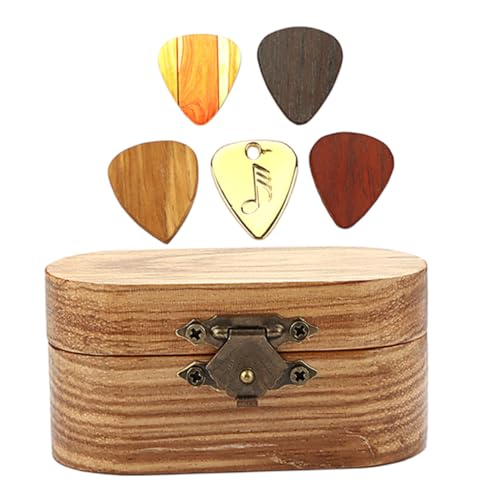 JOINPAYA 1セット木製ギターピック収納ボックス 種類のピック付き アコース