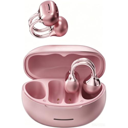 Image of Open Ear Clip Headphones, Bone Conduction Earbud, Wireless Bluetooth Earbuds 6.0, ENC Noise Cancelling Earphone, 50H Playtime, IPX5 Waterproof for Sports /Running /Gym & Small Ears (Pink)
