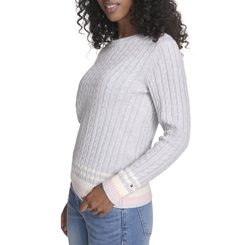 Tommy Hilfiger Damski bawełniany sweter z okrągłym dekoltem, Perłowy wrzos szary wielokolorowy, S