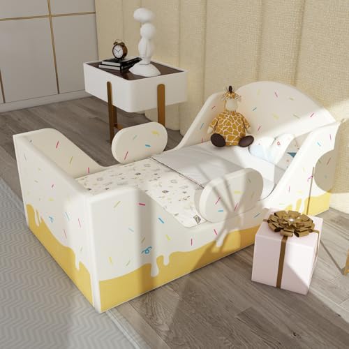 Image of weeonekids Toddler Bed, Child Bed for Kids with Extra Safty Broad, Standard Crib Size Toddler Bed, Certified Fabric Toddler Beds,Toddler Flood Bed (Deizzle Donut)