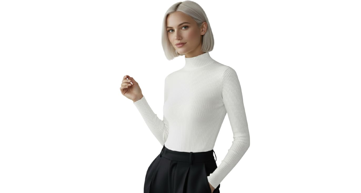 srisaras Women’s Classic Ribbed Turtleneck – Cozy Cotton-Blend Slim Fit Sweater, Long-Sleeve Winter Pullover Ideal for Layering and Everyday Outfits-picture-31