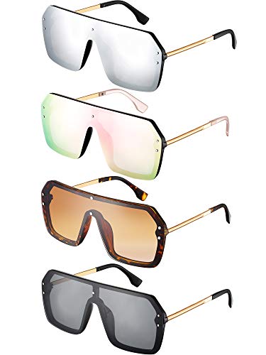 Weewooday 4 Pairs Siamese Sunglasses Mirror Flat Top Oversized Stylish Classic Rimless Sunglasses Eyewear for Women Men