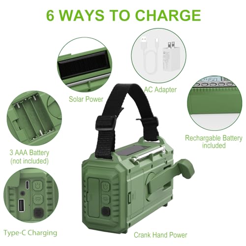Raynic Emergency Radio, 12000mAh/44400mWh Battery Operated Weather Radio, Solar Hand Crank Radio with AM/FM/SW/NOAA Alert, Cell Phone Charger, Type-C Charging, Flashlight and SOS Siren - Image 5