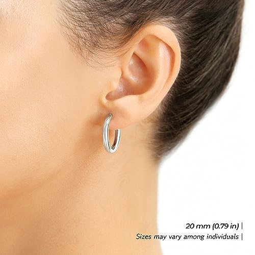 Image of 14K White Gold Classic Chunky Hoop Earrings, Solid White Gold Chunky and Lightweight Shiny Hoops, 3mm Tube Thickness