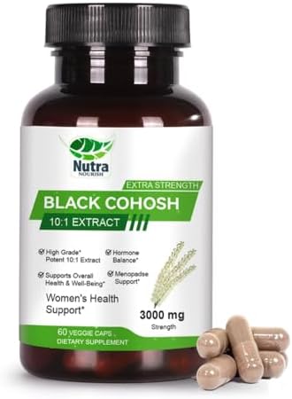 Black Cohosh Capsules,3000mg Strength,Black Cohosh Supplements for Women Menopause Hot Flashes,Non-GMO,60 Vegetarian Capsules