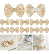 LiBongTa Champagne Gold Ribbon Bow 4'' Premade Satin Bows, Gift Bows with Rhinestone, Wrapping Bo...