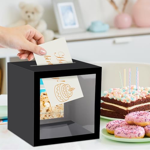 Image of Black Card Box Wedding Favors Gift Card Boxes Post Box Cardboard Receiving Money Box Holder for Wedding Reception, Baby Showers, Anniversary, Birthday Party, Retirement, Graduation Envelope Holder