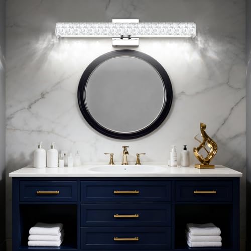Image of SOLFART Bathroom Light Fixture Crystal Vanity Light Fixtures, Modern LED Lights Above Mirror, 24 Inch Bath Lighting Fixture Chrome