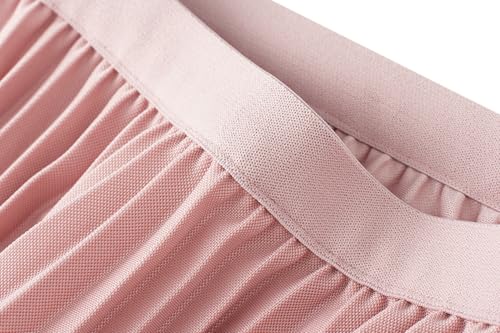 Women’s High Elastic Waist Pleated Midi Skirt Chic Flowy Swing Long A-line Skirt3