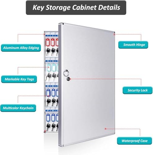 Wall Mounted Key Box Organizer - 96-Key Safe with Colorful Taggable Keychains - Secure Key Management Solution for Home & Office Storage image 4