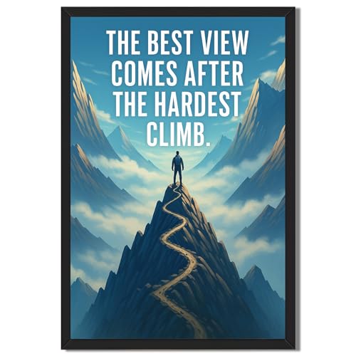 Framed Mountain Climbing Motivational Poster Canvas Print Art Modern Wall Art Painting Elegant Inspirational Pictures Home Decor Wall Decoration for Living Room Office (Black Framed,12L x16W)