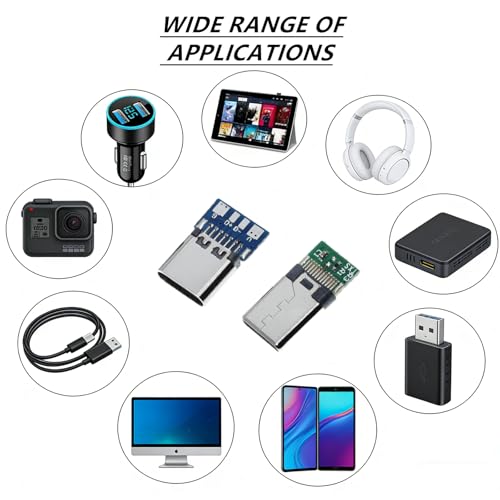 SOARFLY 10PCS USB 3.1 Typ C Stecker & Buchse Breakout Board, USB C Männlich & Weiblich Lötbar Modul, DIY Platine, USB C Buchse Löten, Serielle & Datenübertragungsplatine für Elektronikprojekte