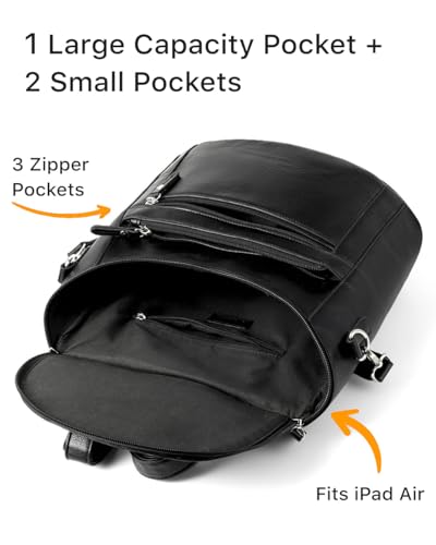 Image of Nollia Black Leather Mini Backpack for Women | Light Travel Small Daypack with Adjustable Strap | Black Backpack Purse