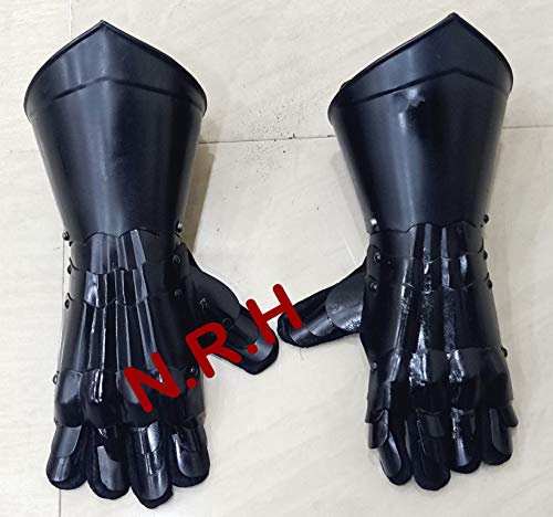 Nautical Replica Hub Medieval Knight Gauntlets Armor Gloves Leather Steel SCA LARP Black Finish