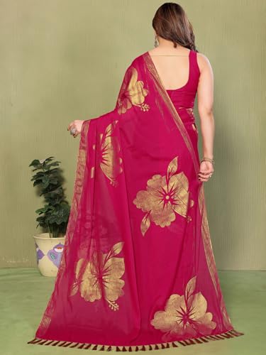 Image of Satrani Women's Shimmer Georgette Foil Printed Saree with Unstitched Blouse Piece
