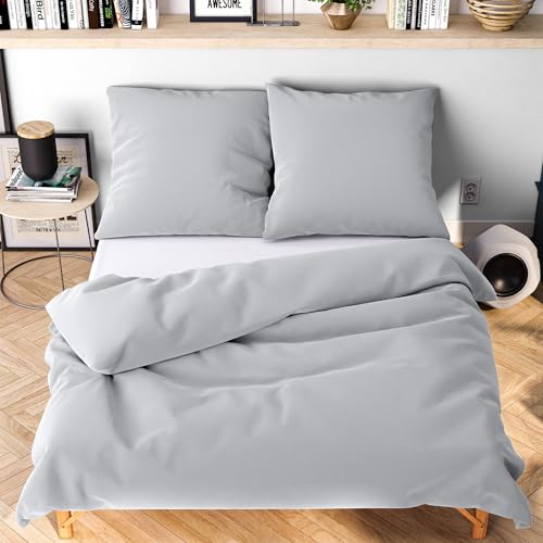 Wolkenfeld Bettwäsche 135x200 cm – Hellgrau - kuschlig weich &...