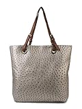 Scarleton Ostrich Large Tote H115626 - Silver Brown