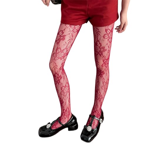 Meiliyizu Womens Aesthetic Vintage Flower Pattern Fishnet Tights Stockings Hollowed Out Mesh Lace Colorful Pantyhose Leggings