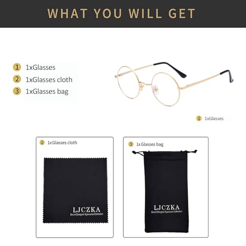 Image of LJCZKA Round Blue Light Blocking Glasses for Men Women Classic Anti Blue Light Glasses Metal Frame Computer Glasses