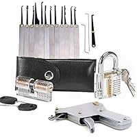 2 transparente Schlösser mit 15 Dietrich-Haken, 1 LockPick Pistole zum Öffnen, Schlosser, Anfänger, Dietrich-Trainingsset (silberfarben)
