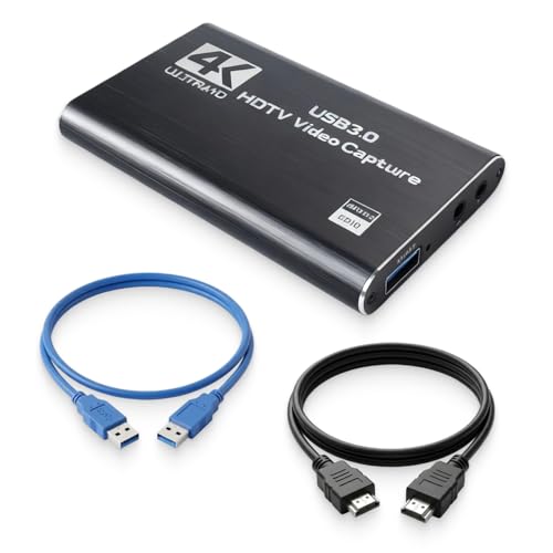 Scheda di acquisizione video, USB 3.0 con ingresso e uscita HDMI 4K 60Hz, cattura 1080P 60FPS e 2K 30FPS, loop video, ingresso microfono, compatibile con streaming, gioco e riunione (nero)